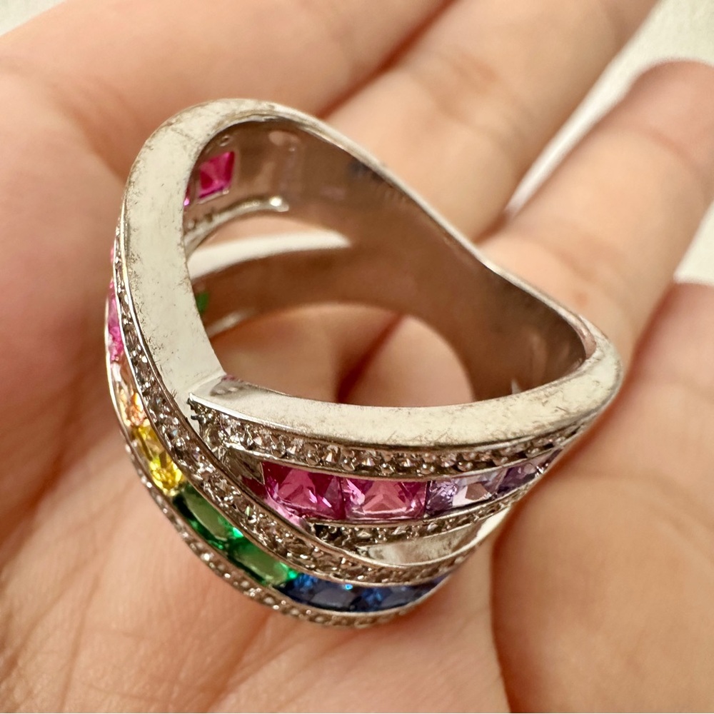 Multicolor Cz Gemstone Rainbow Ring Size 16 - Pre… - image 3